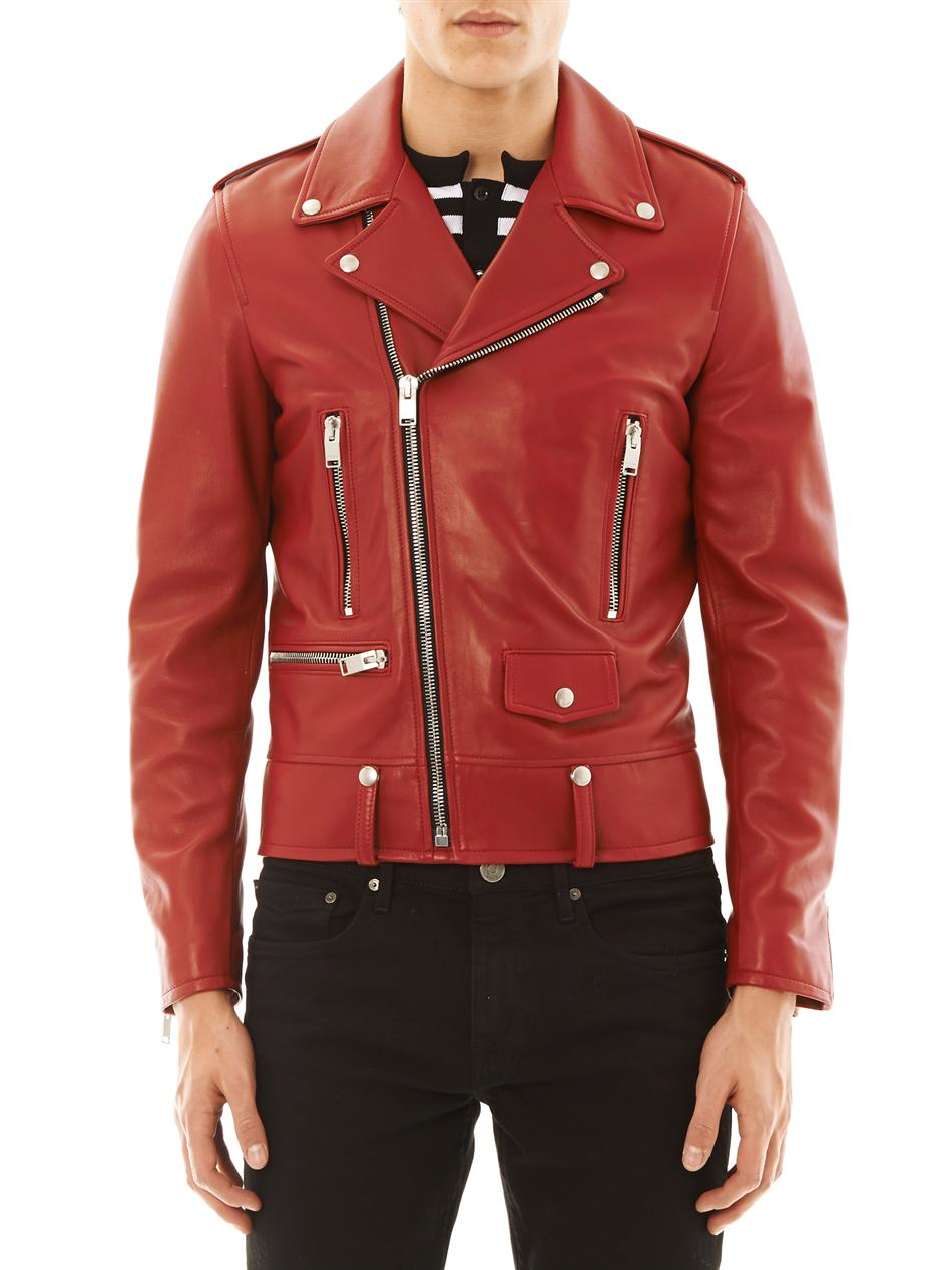 Lyst - Saint Laurent Leather Motorcycle Jacket in Red for Men