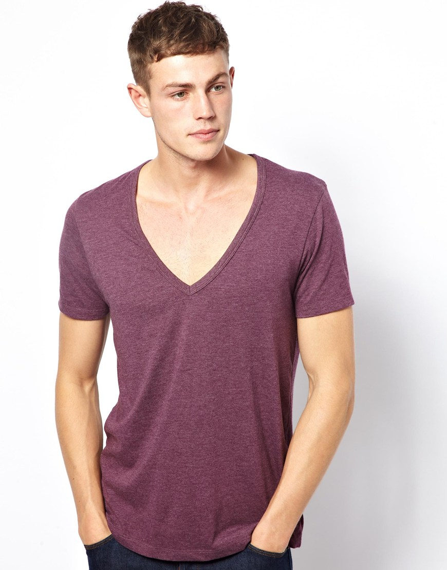 Asos Tshirt With Deep V Neck In Purple For Men Lyst 