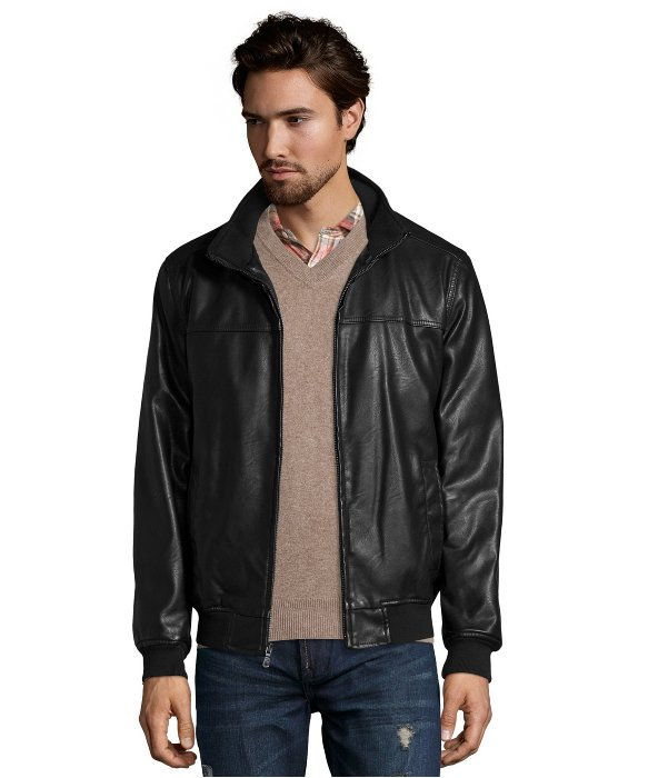 Tommy Hilfiger Black Faux Leather Zip Front Er Jacket In Gallery