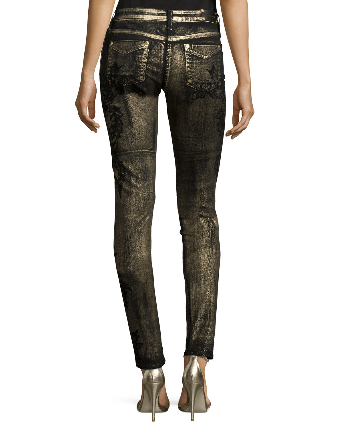 Roberto cavalli Skinny-leg Metallic Printed Jeans in Metallic | Lyst