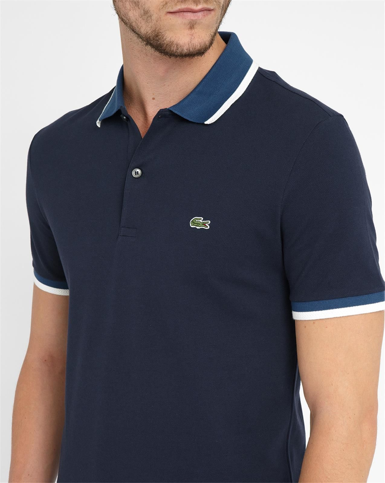 Lacoste Navy Contrasting Blue/white Collar Short-sleeve Slim-fit Polo ...