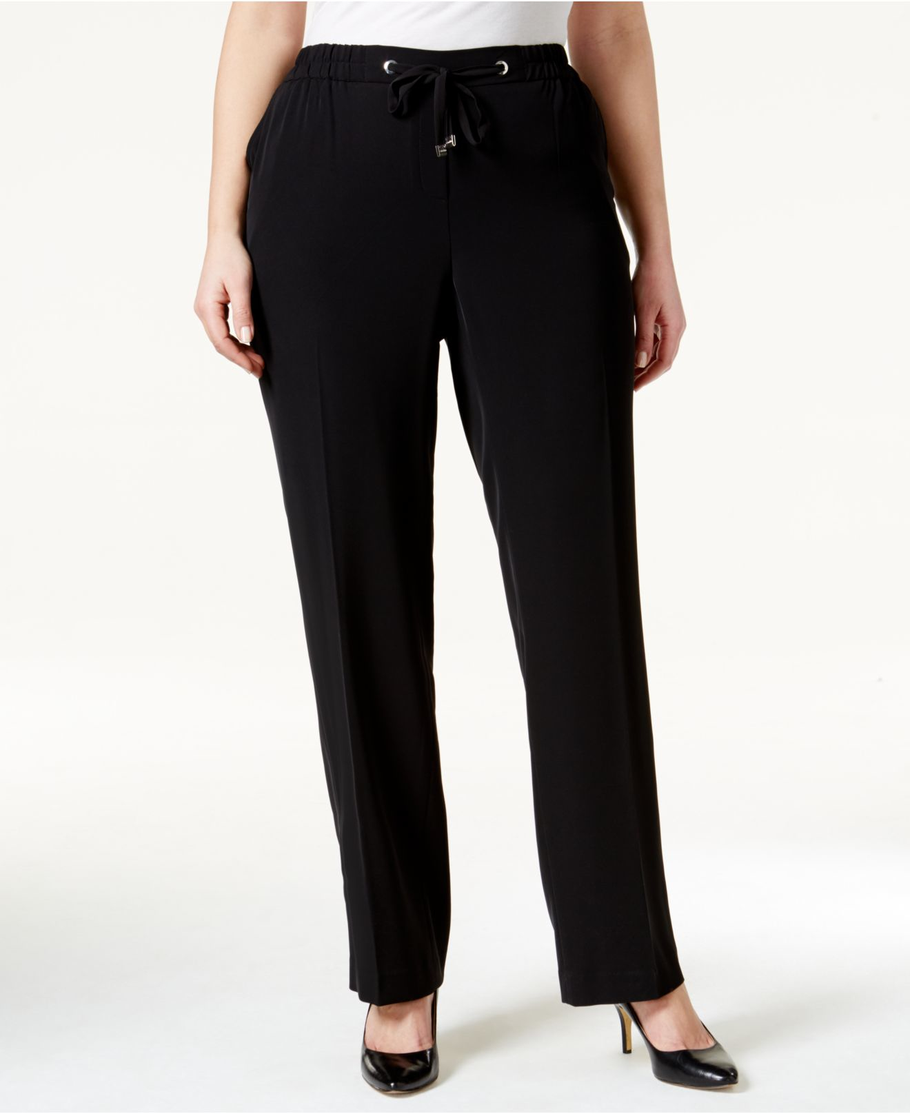 Lyst - Calvin Klein Plus Size Drawstring Straight-leg Pants in Black