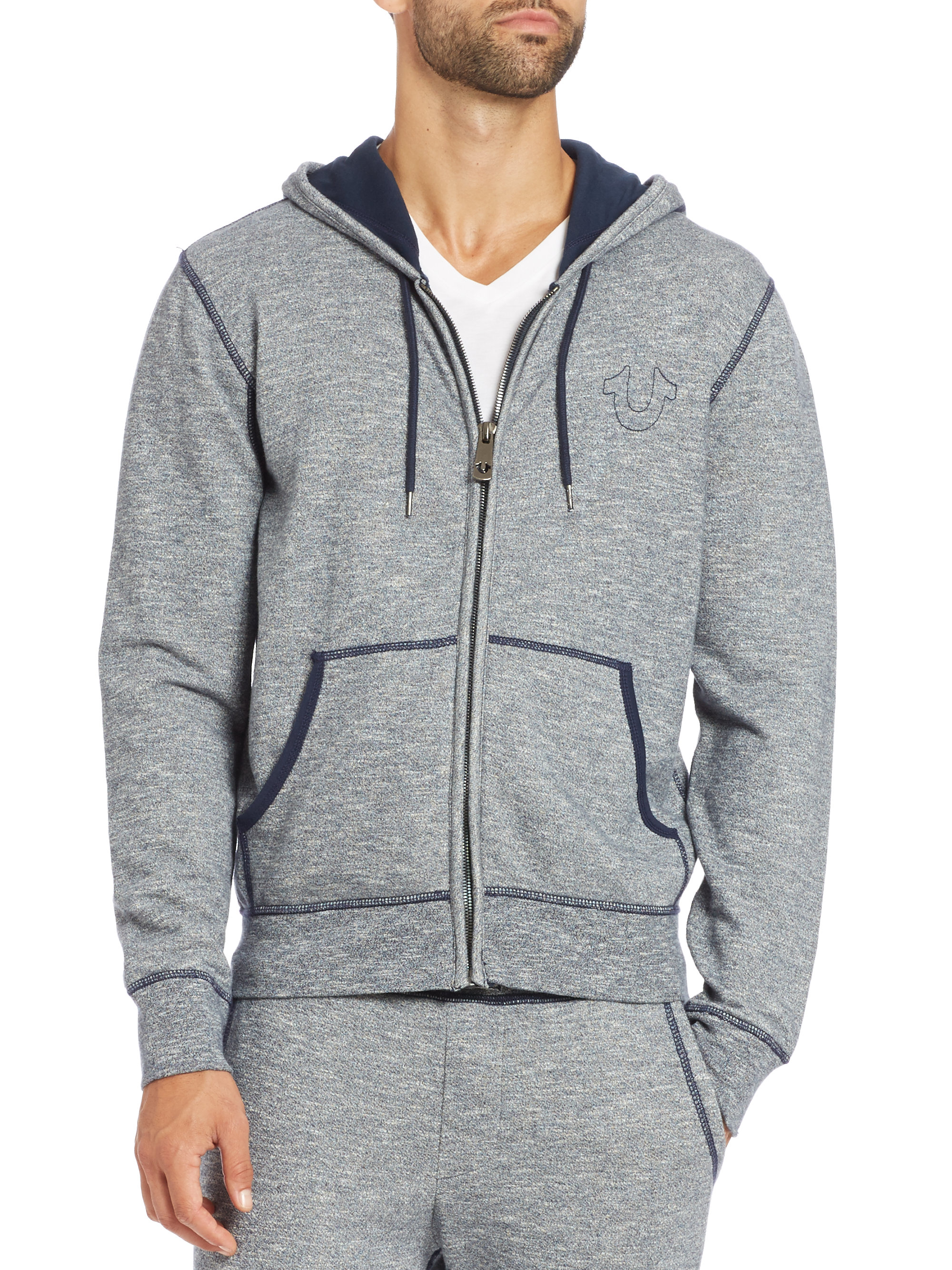 Lyst True Religion Stitch Trim Zip Front Hoodie In Gray For Men 3501