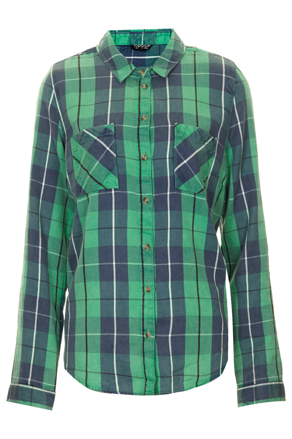 Topshop Long Sleeve Check Shirt in Green | Lyst