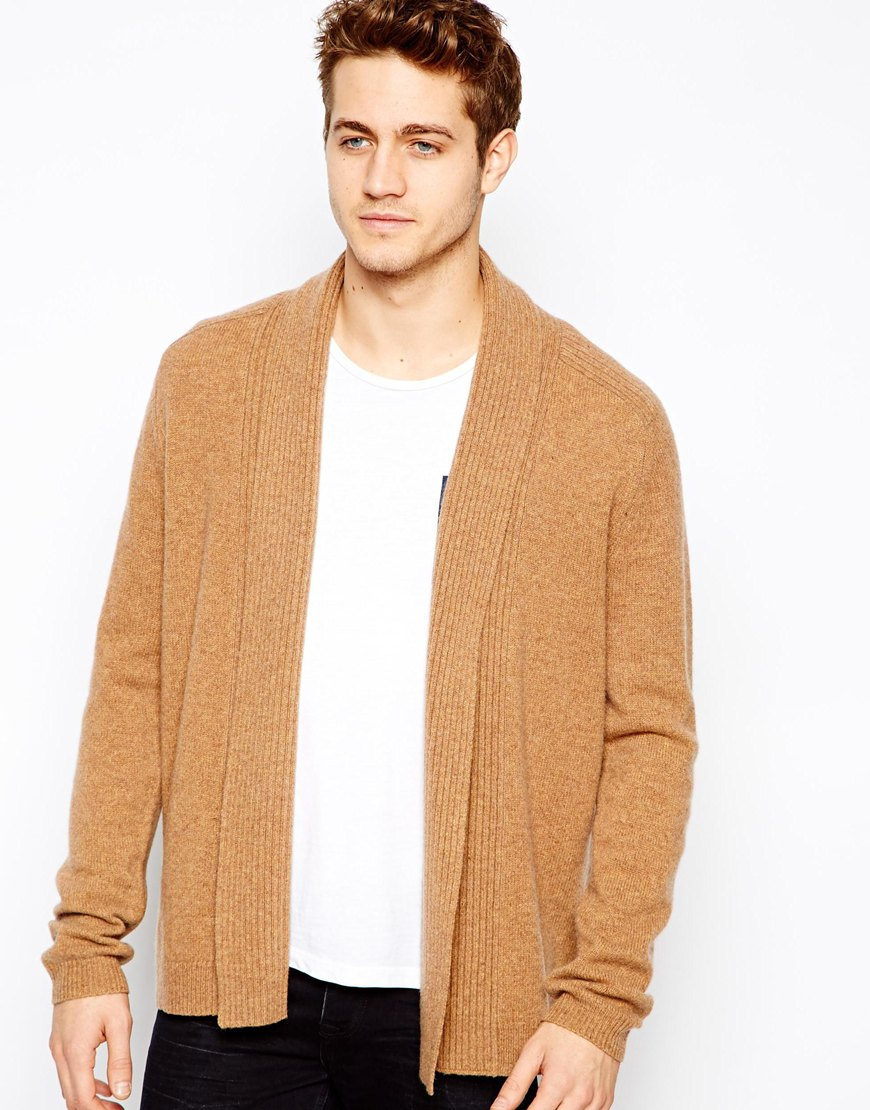 Asos Lambswool Rich Cardigan in Brown for Men | Lyst