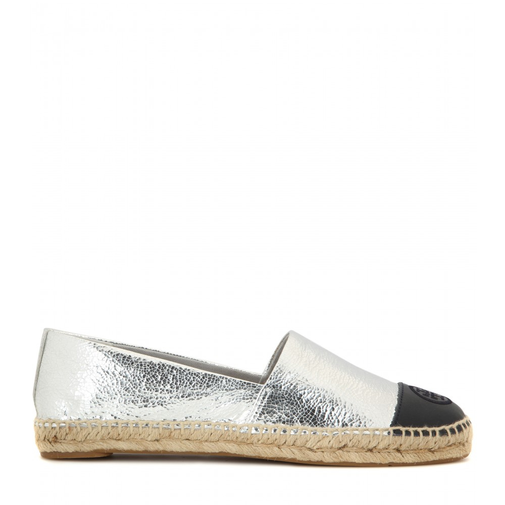 Tory burch Metallic Leather Espadrilles in Metallic | Lyst