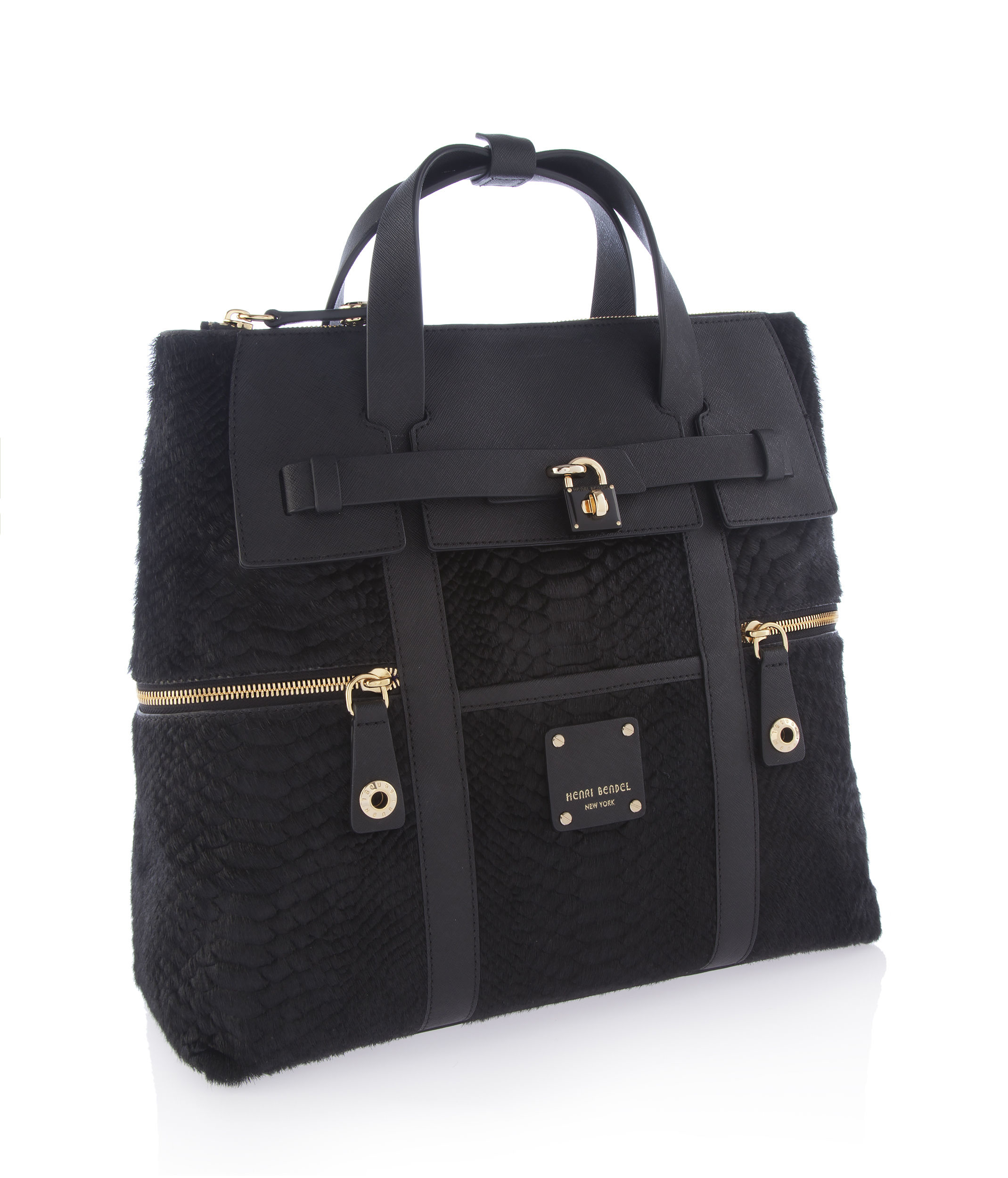 henri bendel black leather backpack