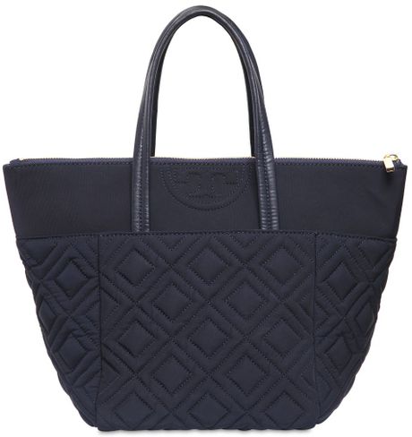 Tory Burch Small Fleming Quilted Nylon Tote Bag in Blue (NAVY) | Lyst