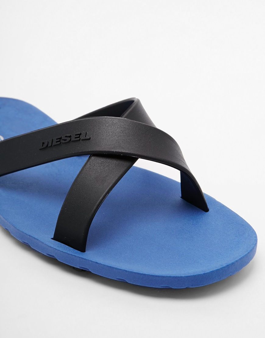 Lyst - Diesel Wash Cross Over Flip Flops in Blue for Men