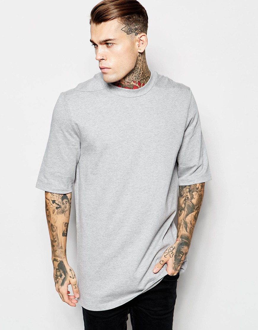 Lyst Asos Super Longline T shirt With Half Sleeve And High Neck With 