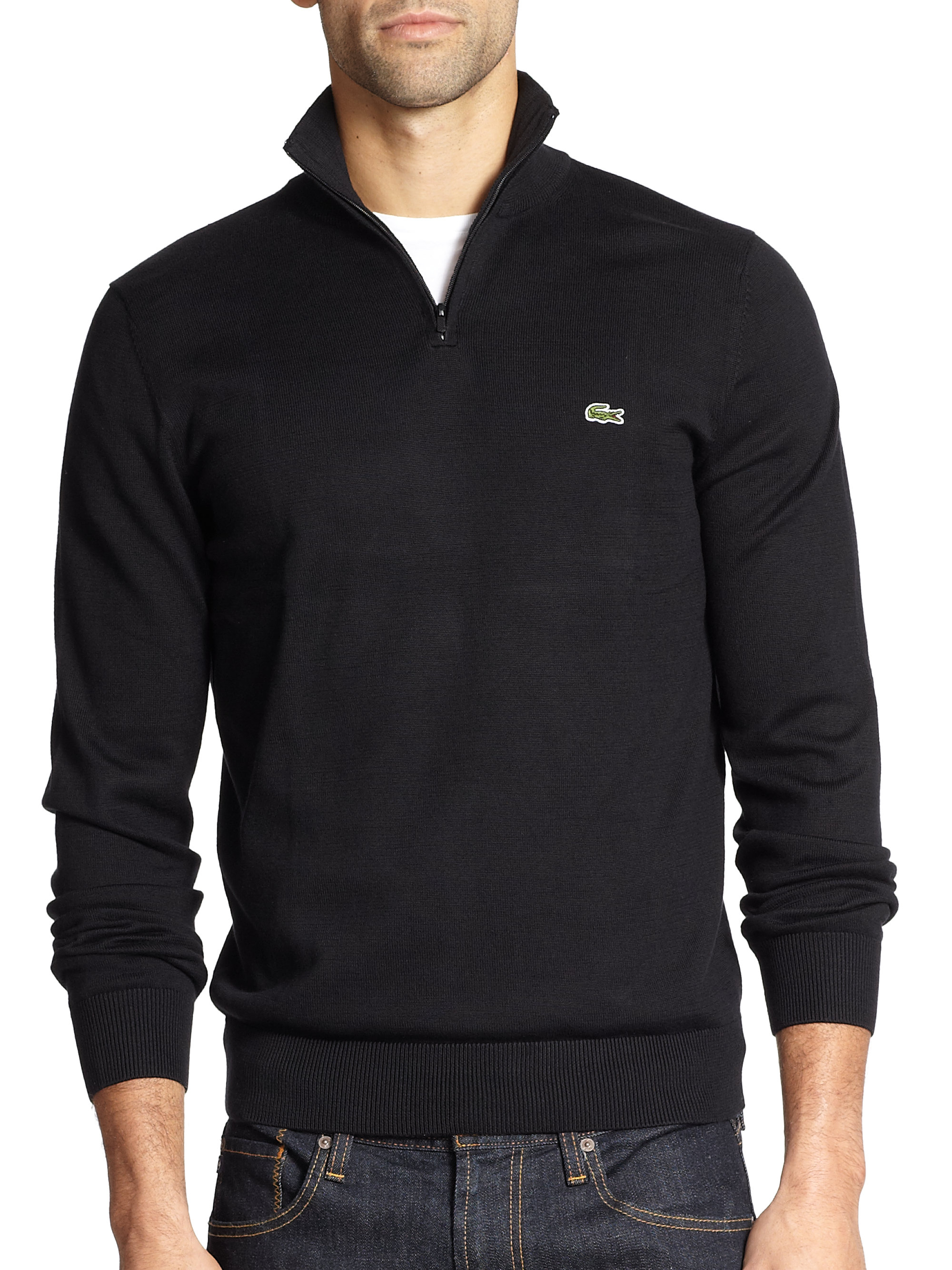 Lacoste Half-zip Pullover Sweater in Black for Men | Lyst