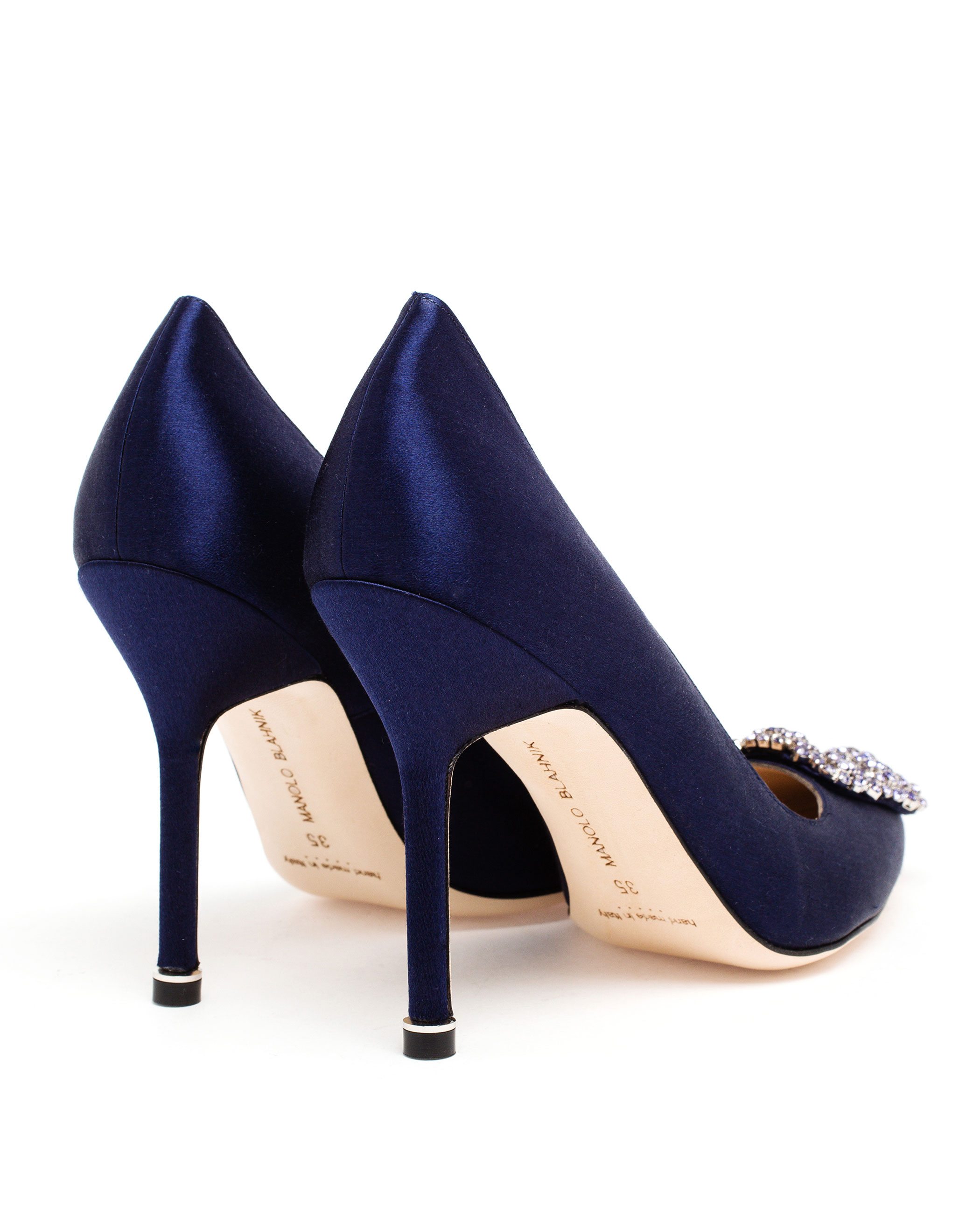 Manolo blahnik Hangisi Embellished Satin Pumps in Blue | Lyst