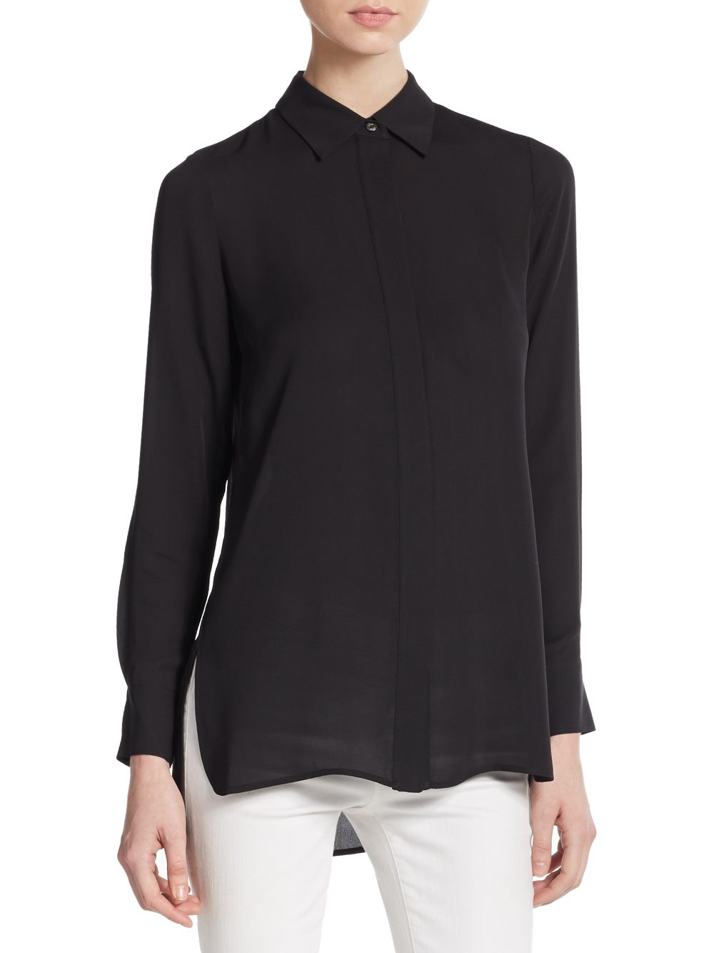 Lyst - Vince Silk Button-front Blouse in Black