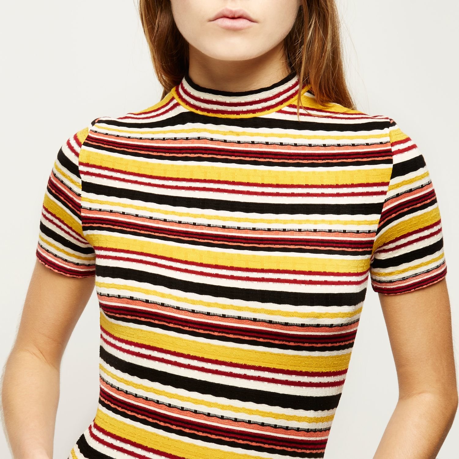 Lyst - River Island Yellow Retro Stripe Turtle Neck Top in Yellow