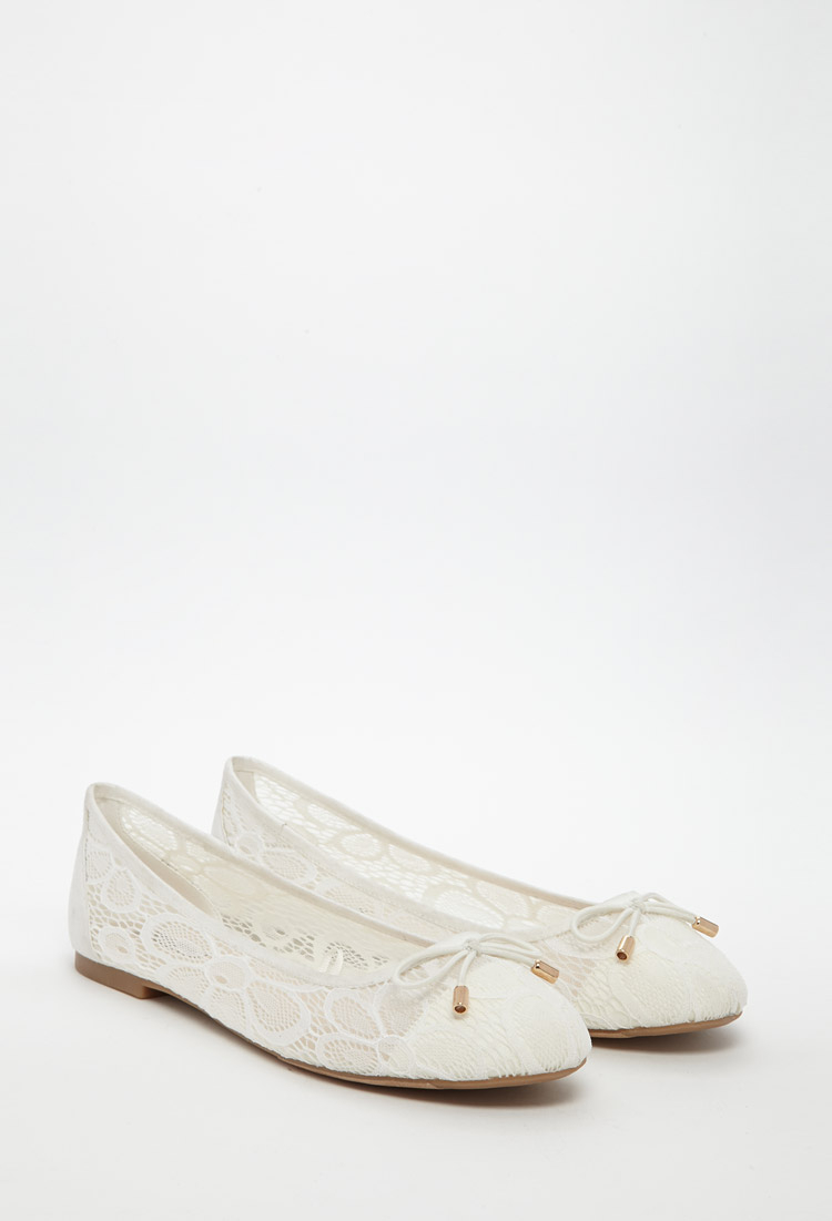 Lyst - Forever 21 Floral Lace Ballet Flats in White