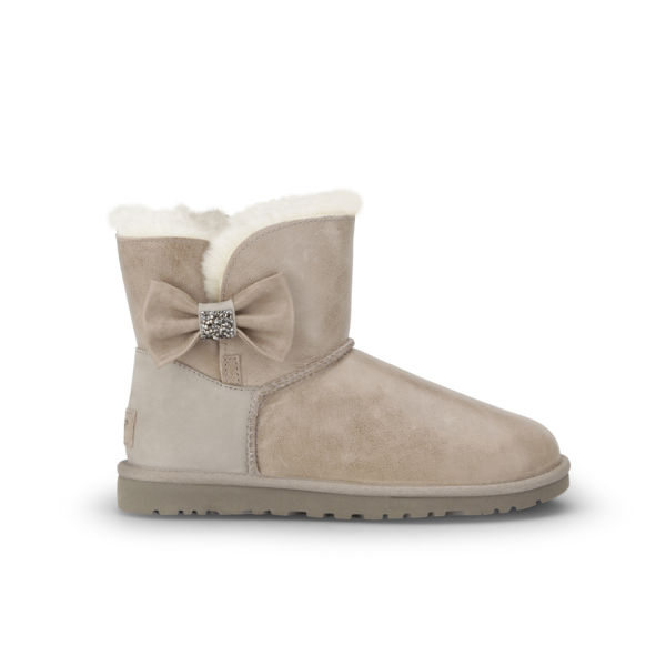 Ugg Australia Womens Mini Bailey Bow Crystal Sheepskin Leather Boots In Brown Lyst