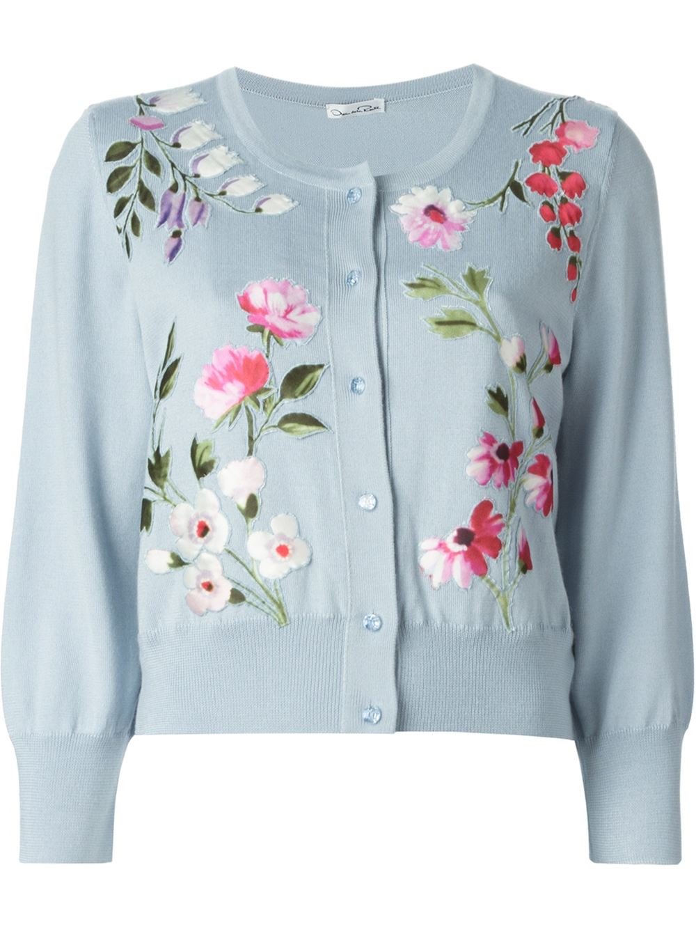 Lyst Oscar De La Renta Floral Embroidered Cardigan  in Blue