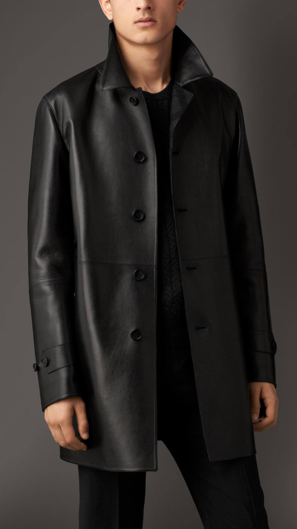 Burberry Cashmere Lined Leather Car Coat in Black for Men | Lyst