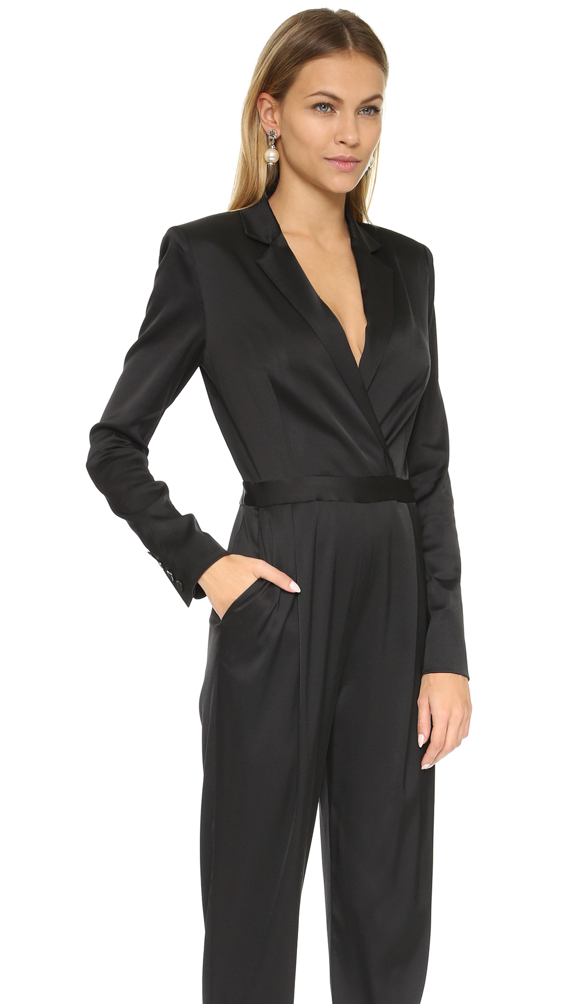 Alice + olivia Violetta Tuxedo Jumpsuit - Black in Black | Lyst