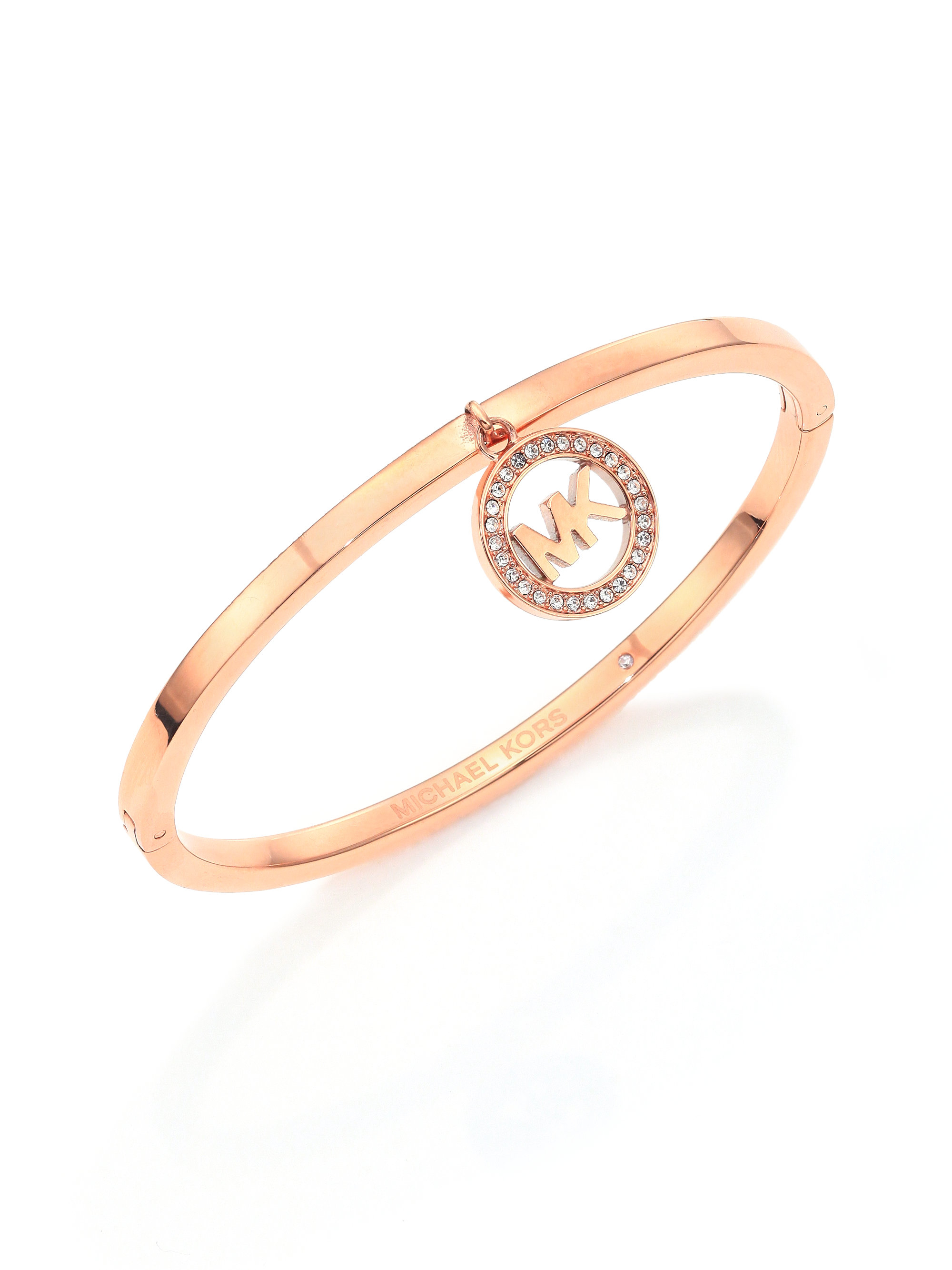 Michael Kors Fulton Logo Charm Bangle Bracelet/rose Goldtone in Gold ...