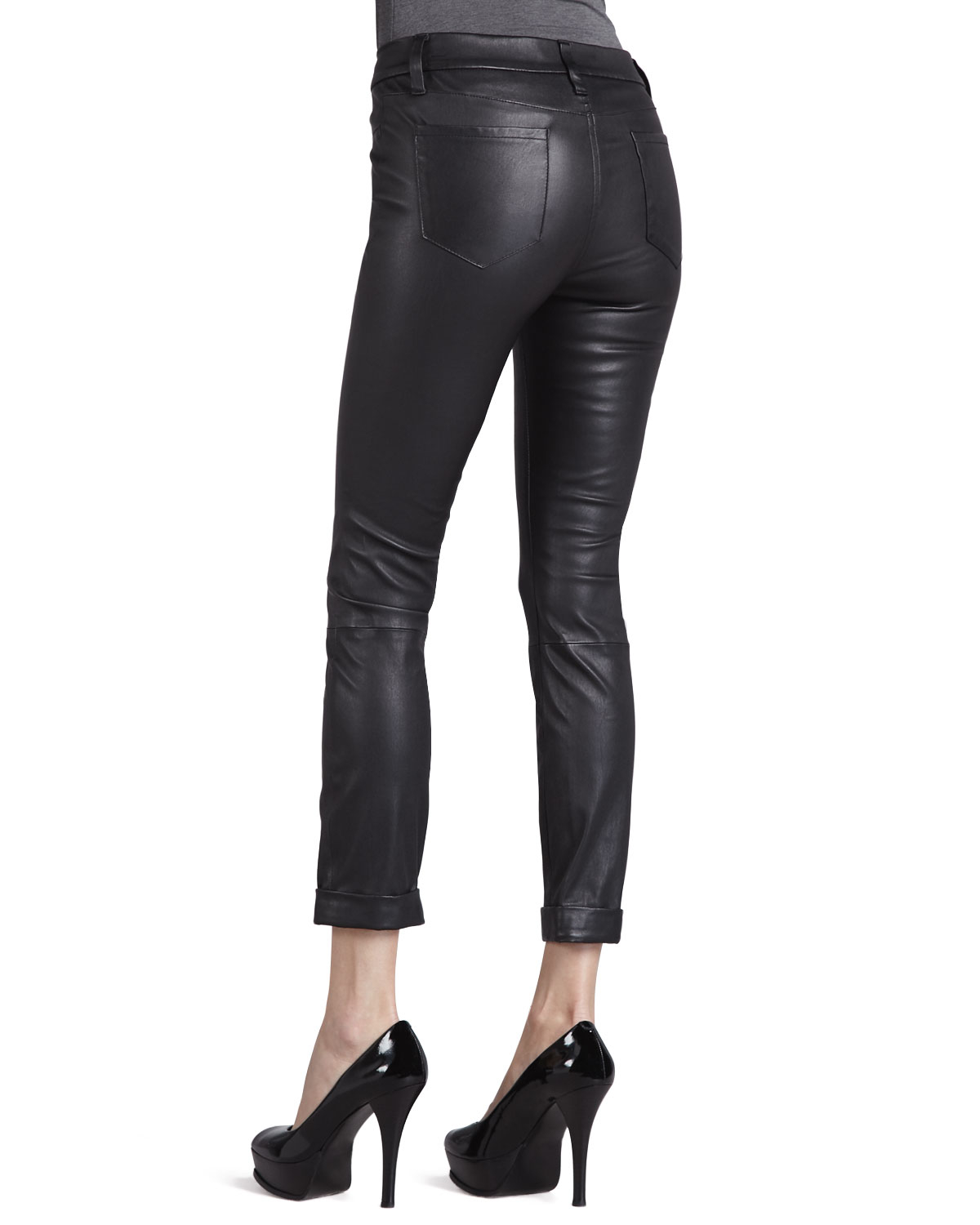 Lyst - J Brand Anja Cuffed Leather Skinny Pants in Black