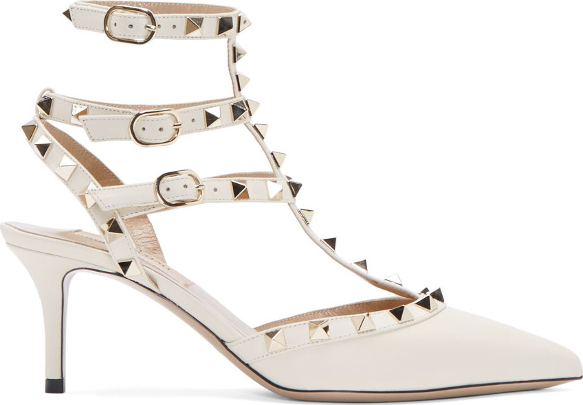 Lyst - Valentino Ivory Rockstud Slingback Kitten Heels in White