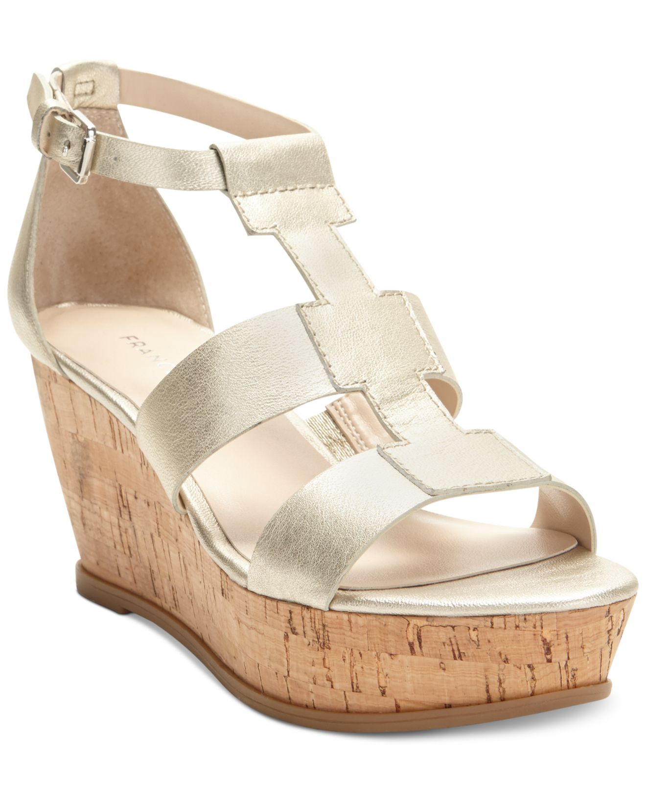 Franco sarto Falco Cork Wedge Sandals in Metallic | Lyst