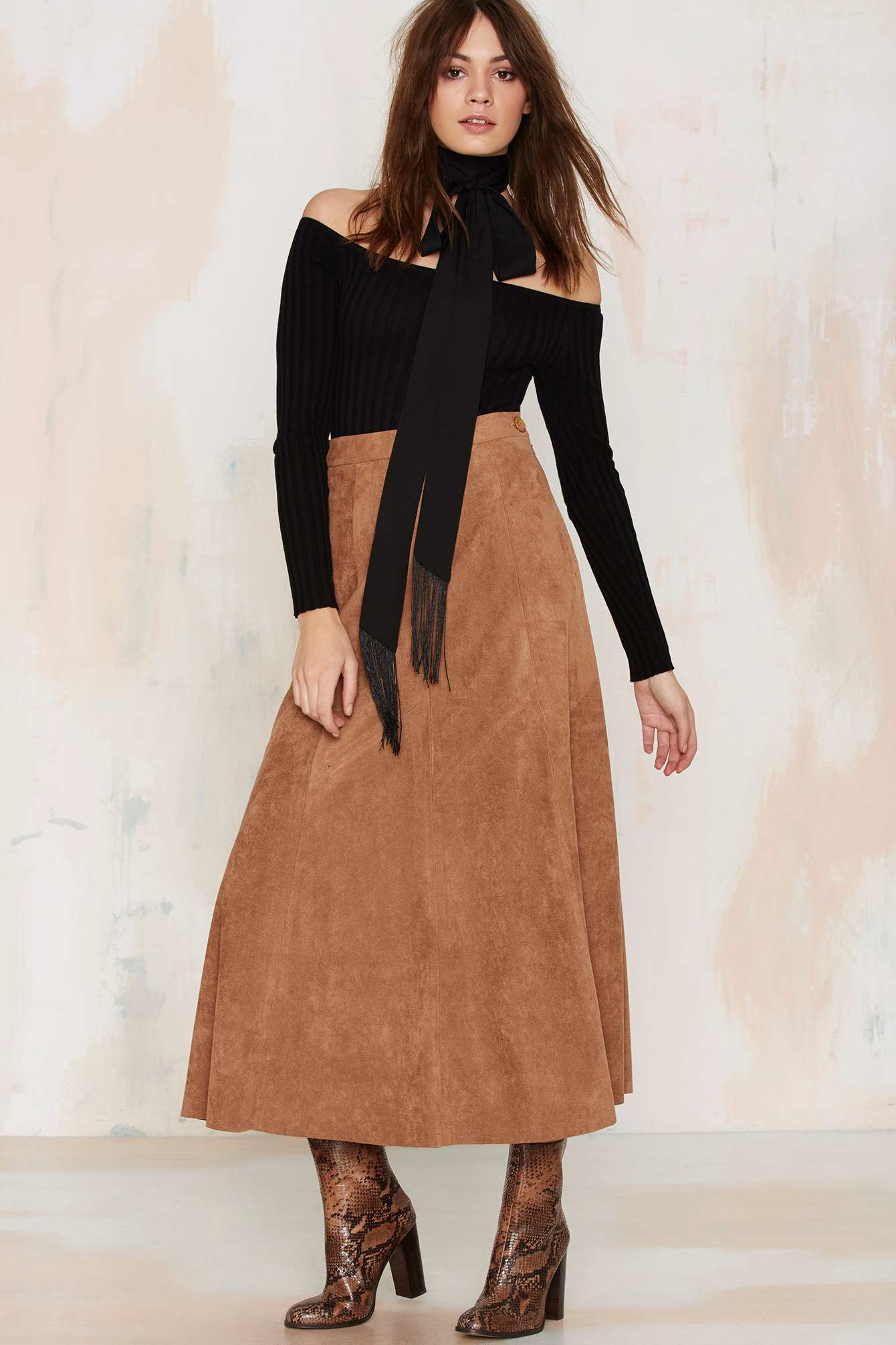 Nasty gal Trailblazer Vegan Suede Maxi Skirt in Brown Lyst