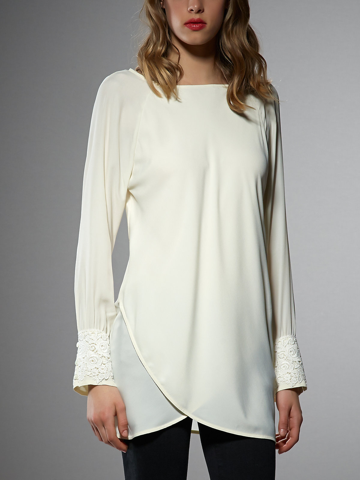 Patrizia pepe Long Sleeve Silk Tunic Top in White | Lyst