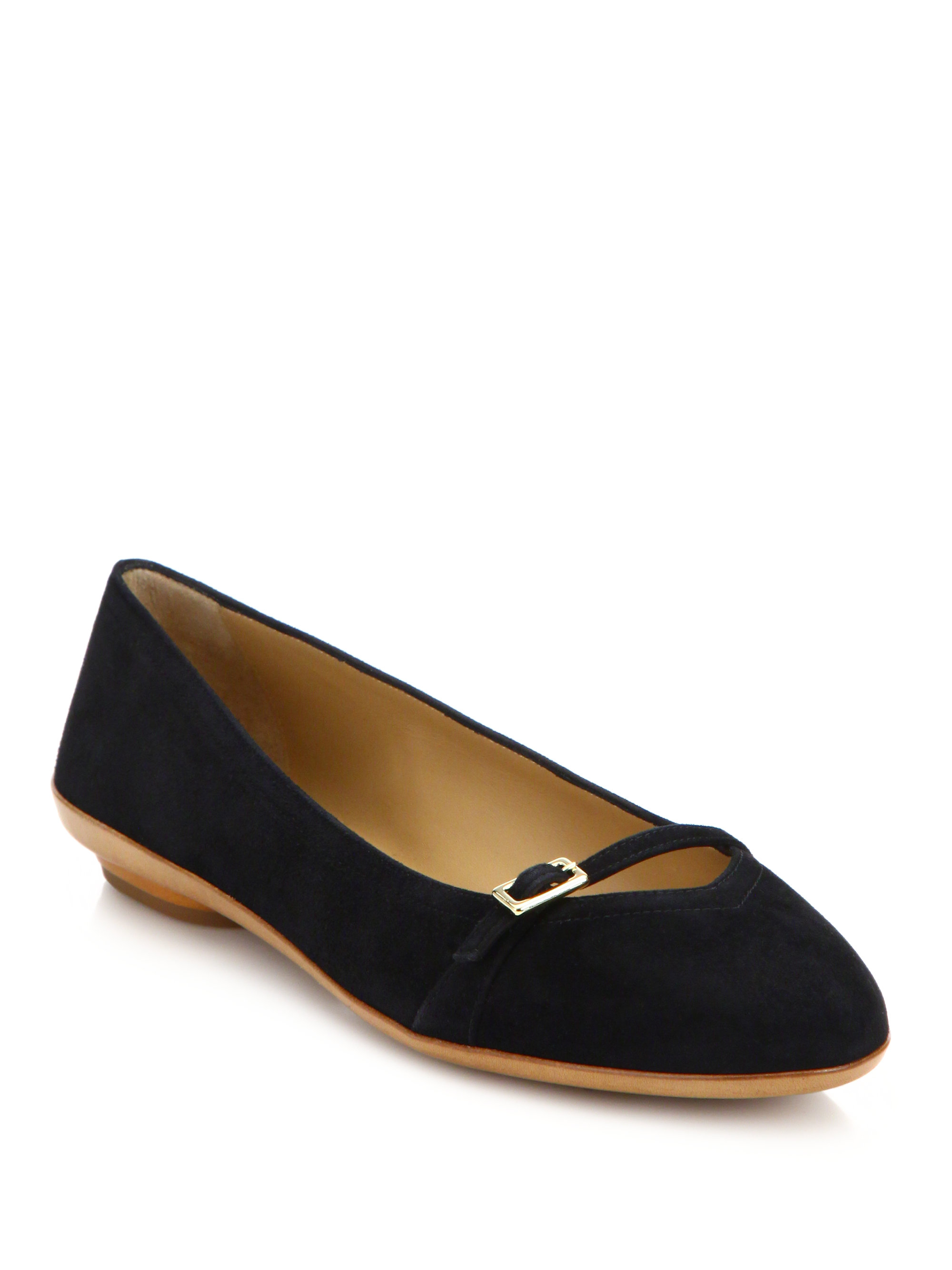 Lyst - Ferragamo Audrey Buckled Suede Ballet Flats in Black