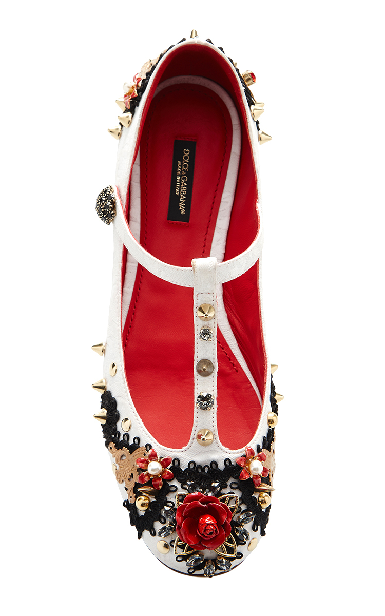 Lyst - Dolce & gabbana White Jacquard Embellished T-strap Ballerina in White
