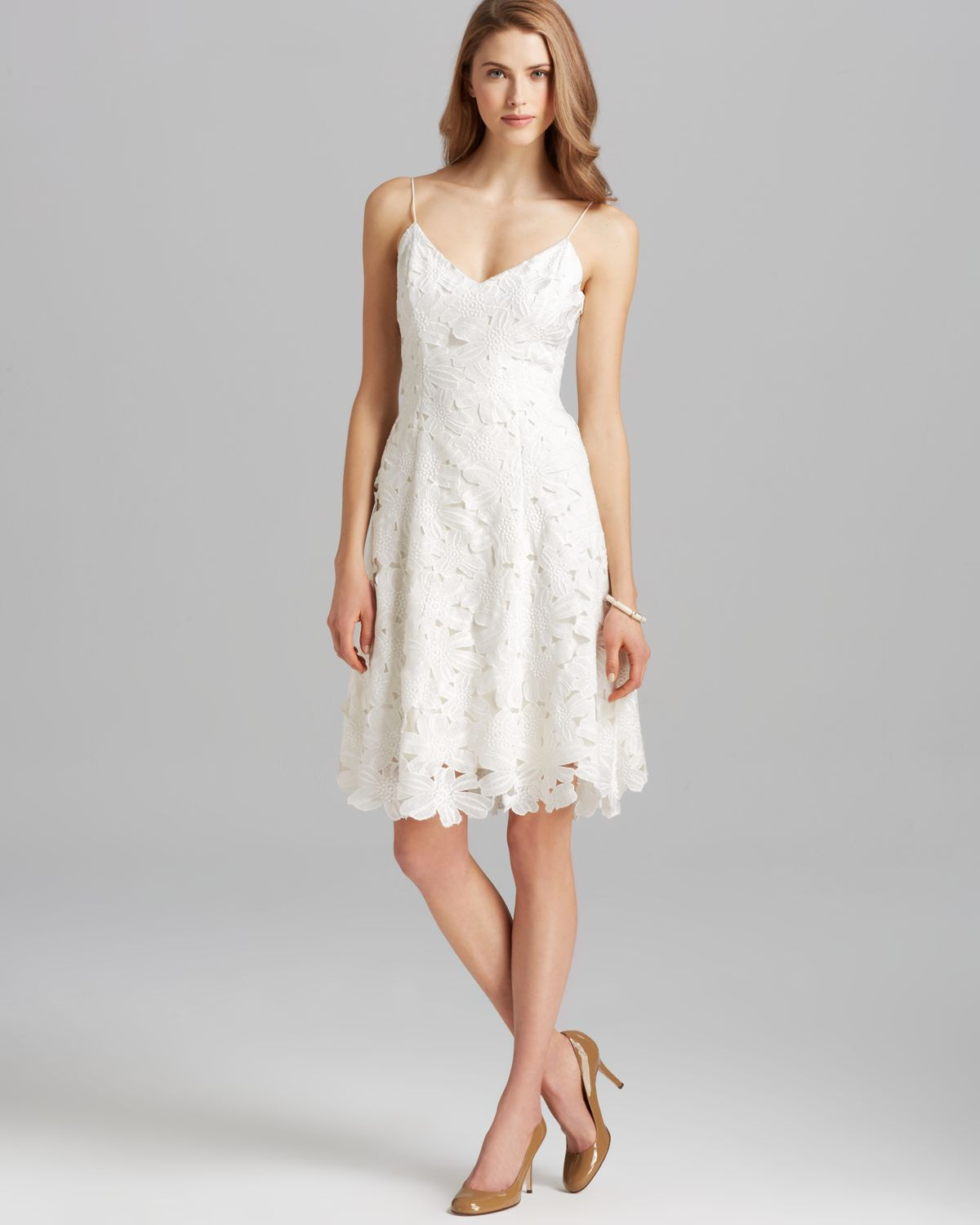 Lyst - Vera Wang Dress - V Neck Spaghetti Strap Lace Fit And Flare in White