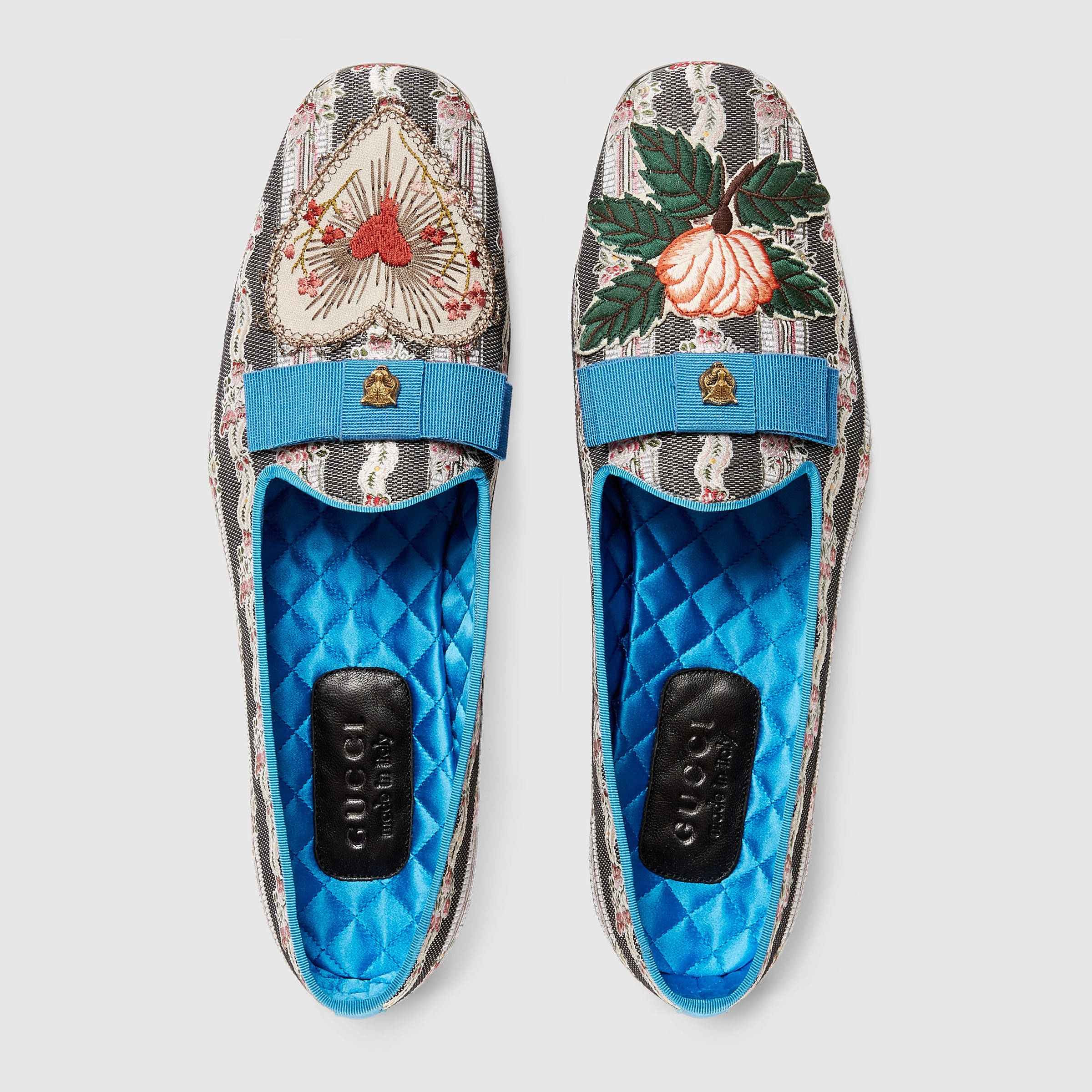 Lyst - Gucci Embroidered Jacquard Loafers in Metallic