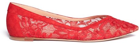 Gianvito Rossi Suede Trim Lace Flats in Red | Lyst
