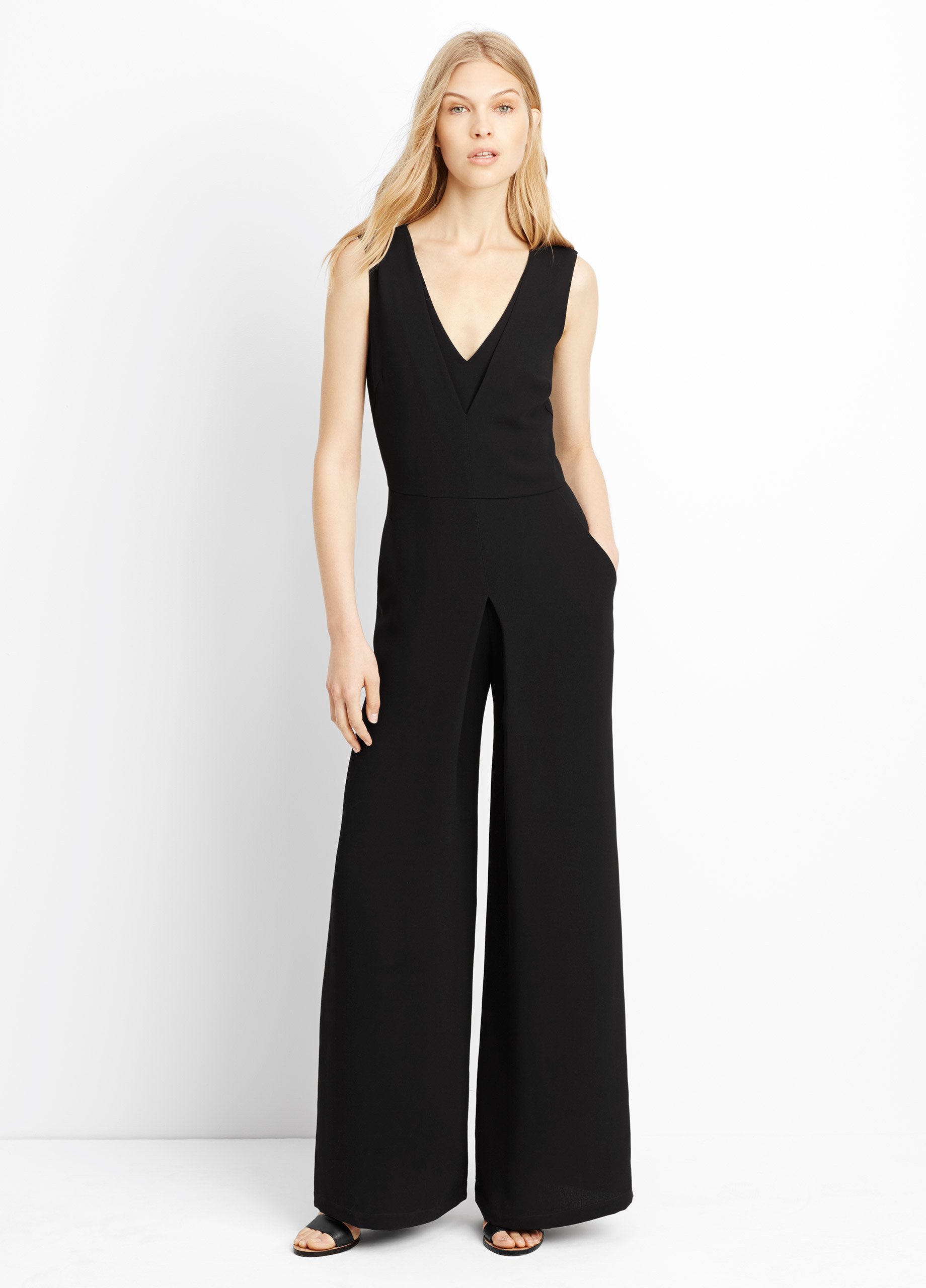 Lyst - Vince Double V-neck Jumpsuit in Black