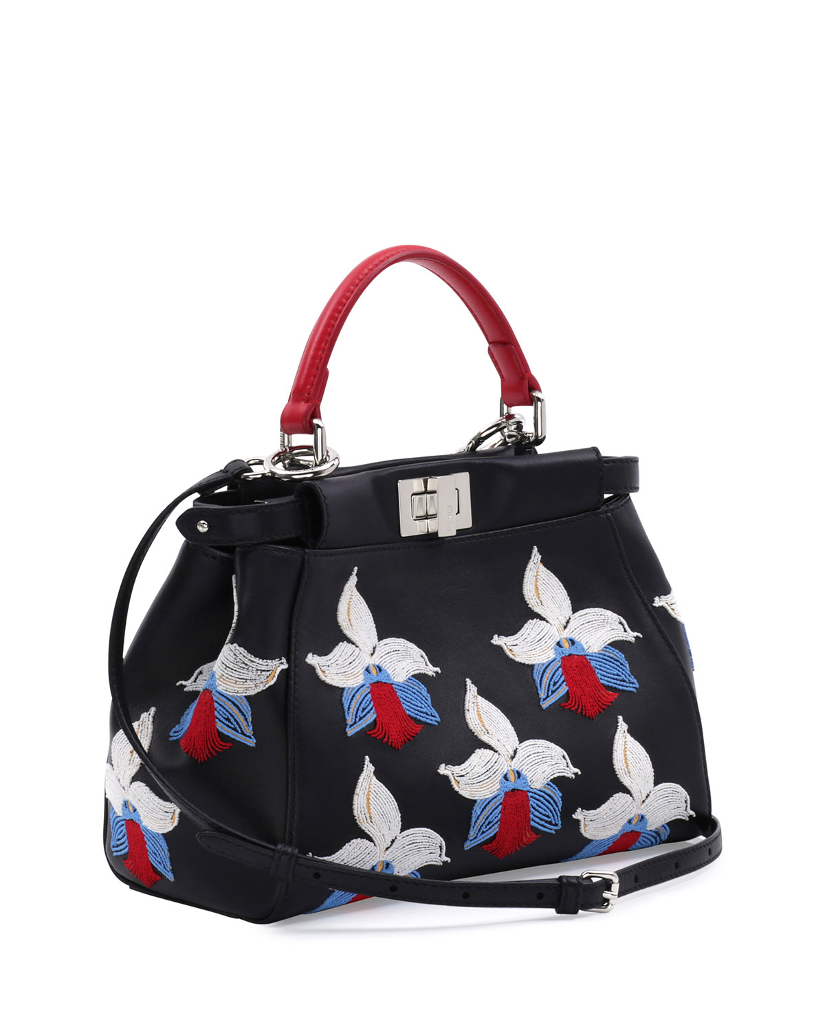 Lyst - Fendi Peekaboo Mini Orchid-Embroidered Satchel Bag in Black