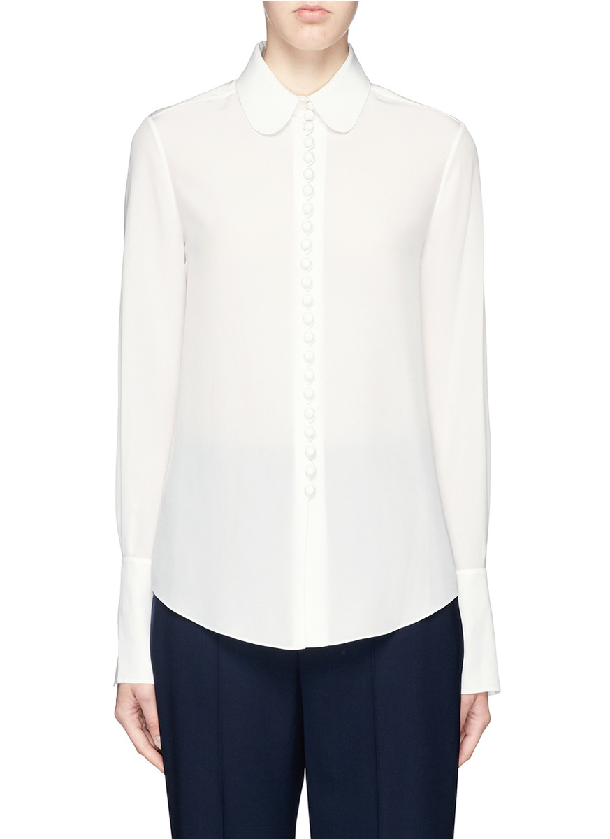 Lyst - Chloé Peter Pan Collar Silk Blouse in White