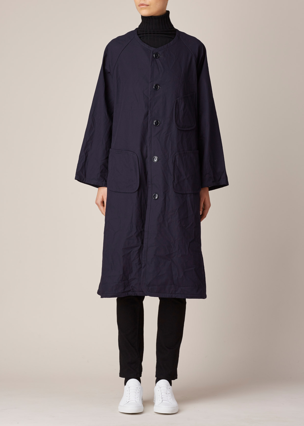 Lyst Y's yohji yamamoto Navy Collarless Raglan Coat in Blue
