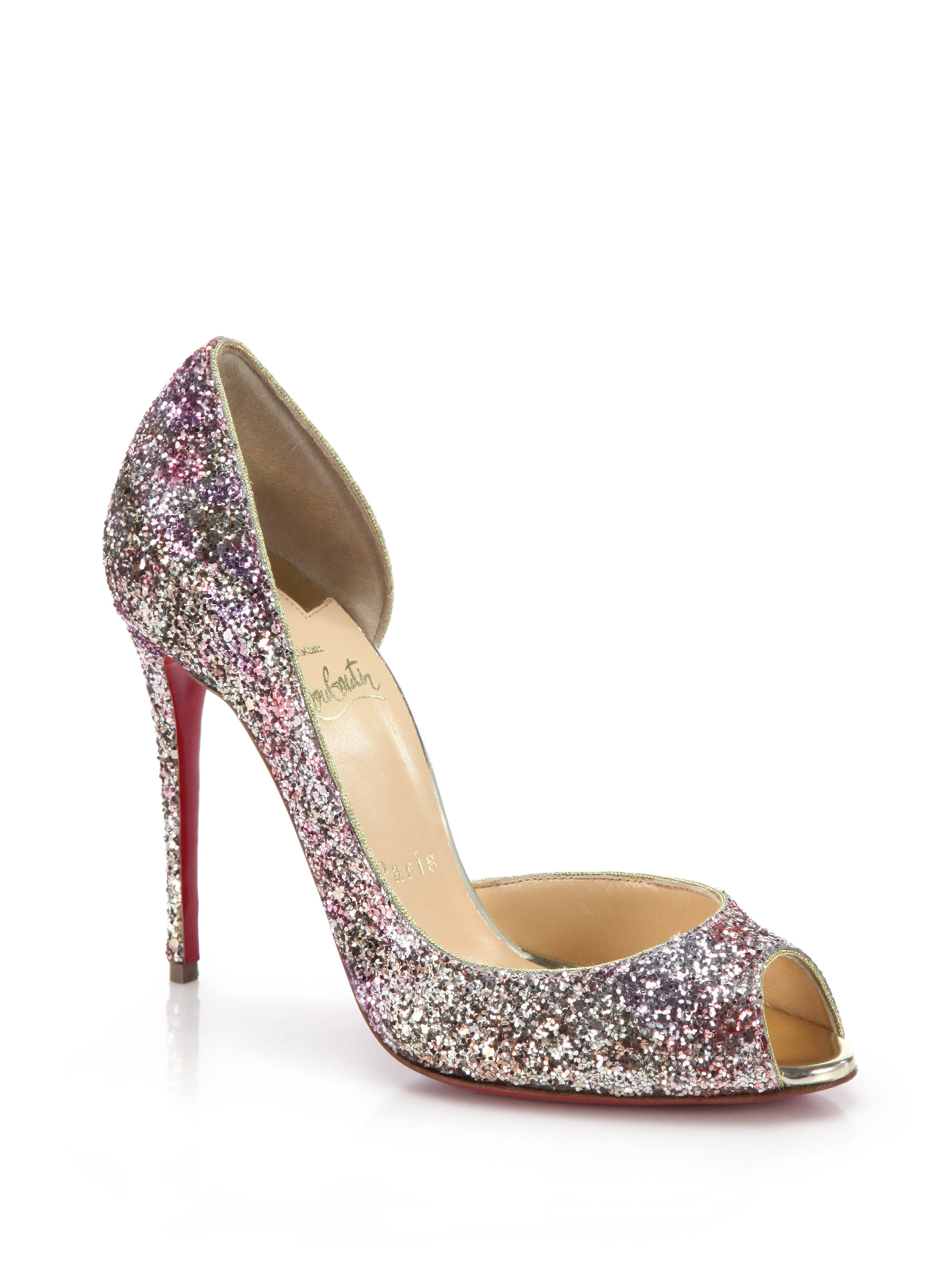 glitter open toe heels