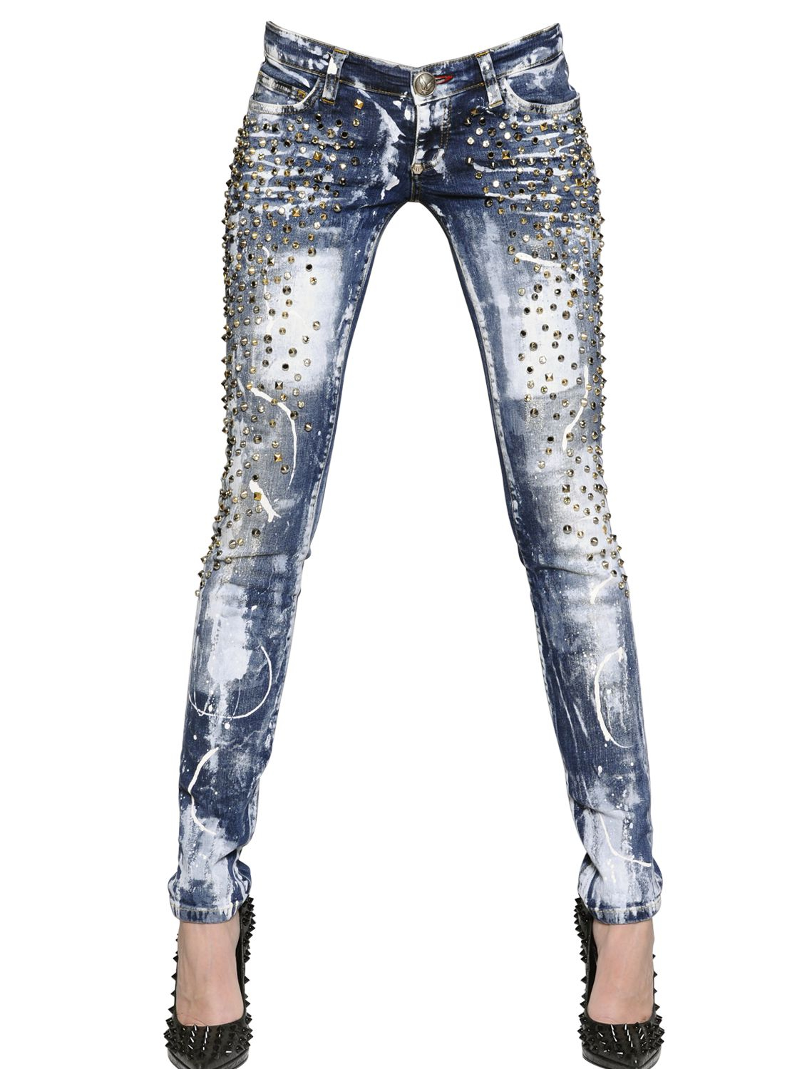 Lyst - Philipp Plein Studded Stretch Cotton Denim Jeans in Blue