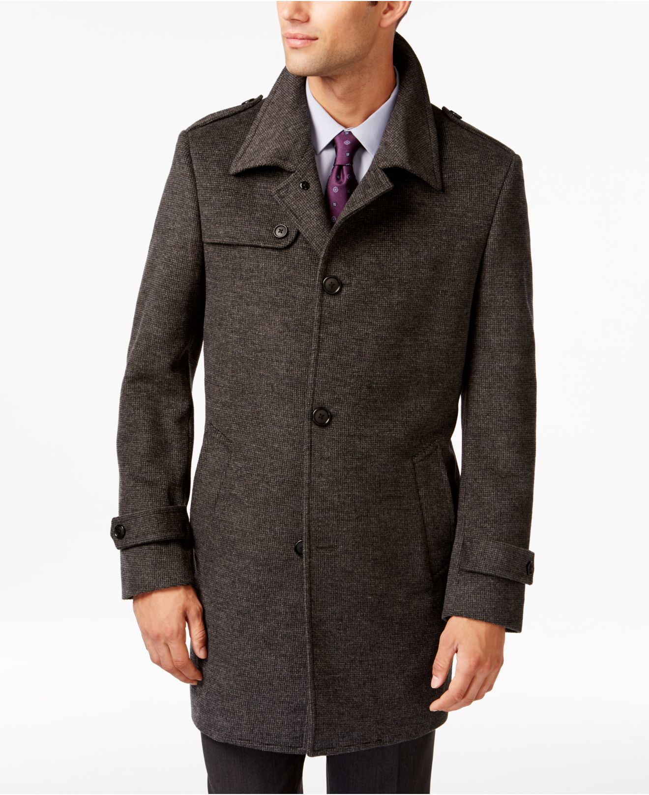 Kenneth Cole Reaction Olive Faux Leather Crinkled Belted Trench Kenneth Cole Reaction Single Ted Belted Trench Coat In White Lyst