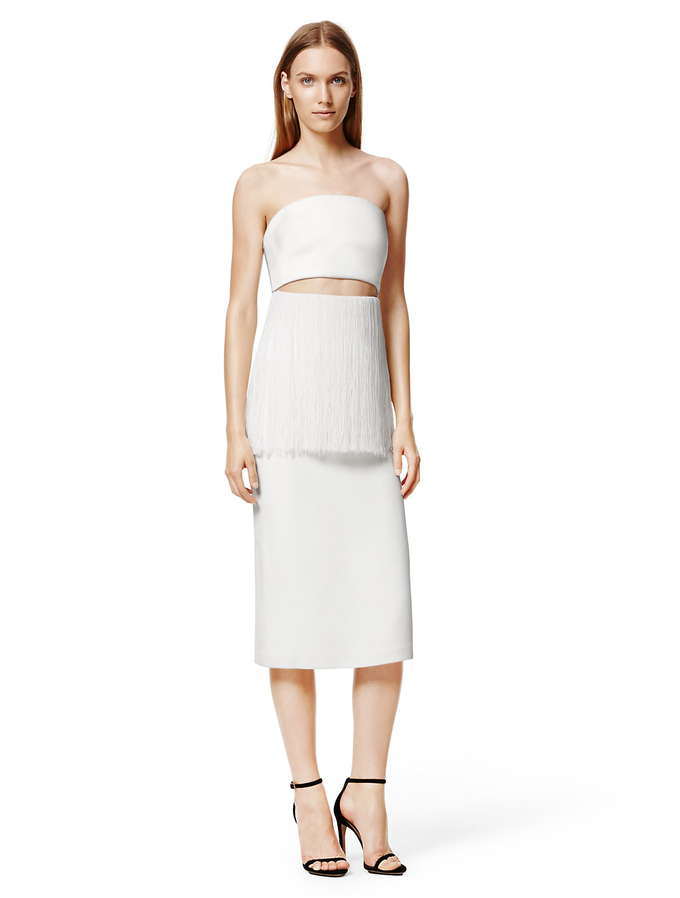 Lyst Calvin Klein Collection Strapless Dress With Fringe Detail In Gallery