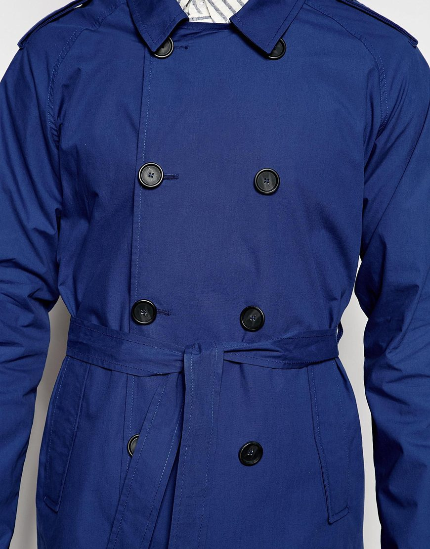 Asos Trench Coat in Blue for Men (Navy) | Lyst