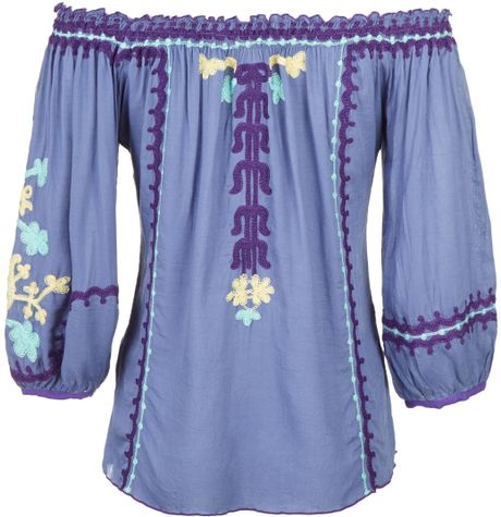 poupette three quarter sleeve monna blouse in blue denim poupette three quarter sleeve monna blouse in blue denim