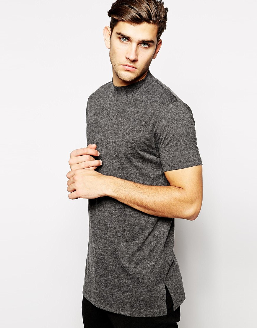 Lyst - Asos Longline T-shirt With Turtleneck in Gray for Men