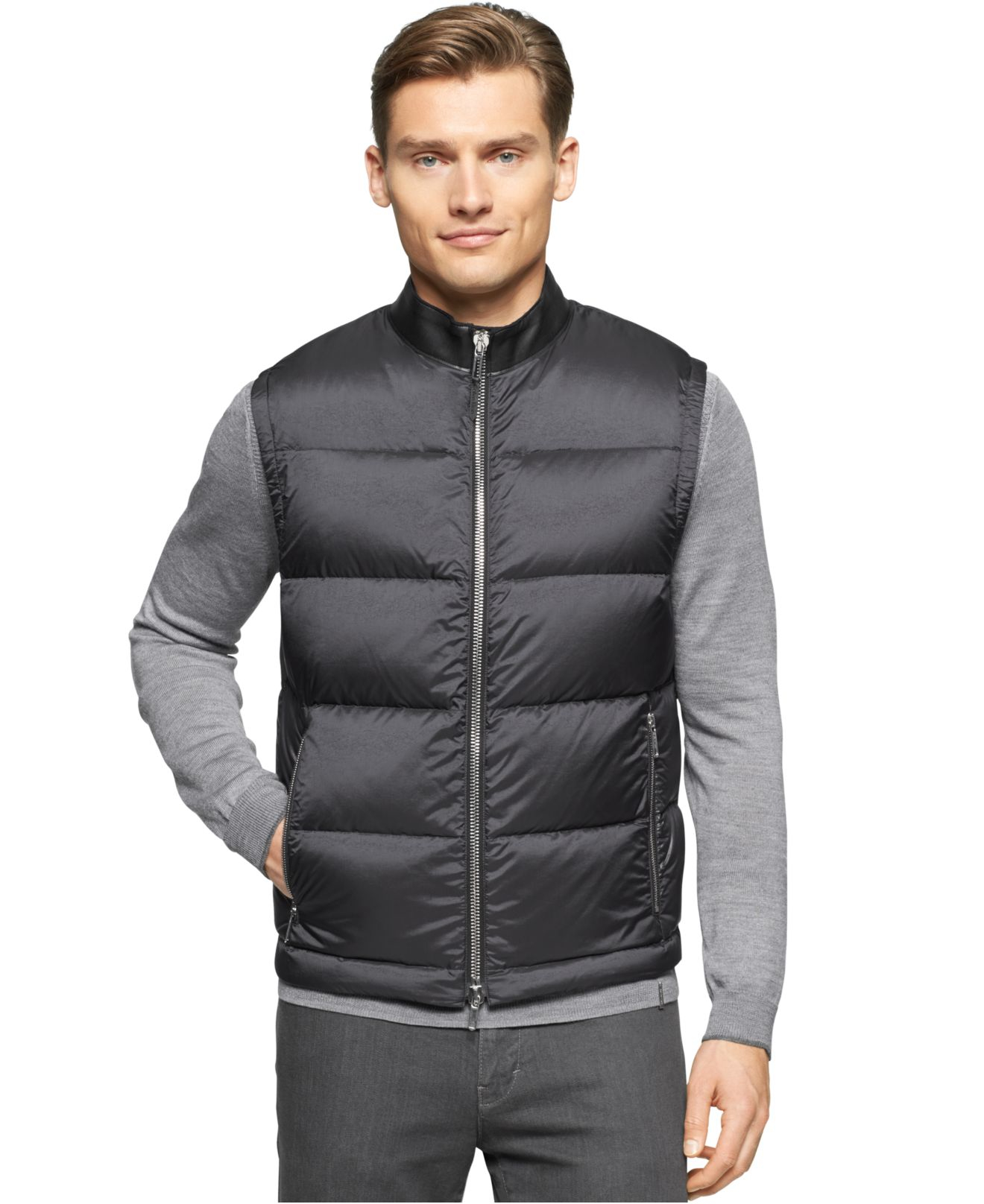 Calvin klein Zip-front Puffer Vest in Black for Men | Lyst