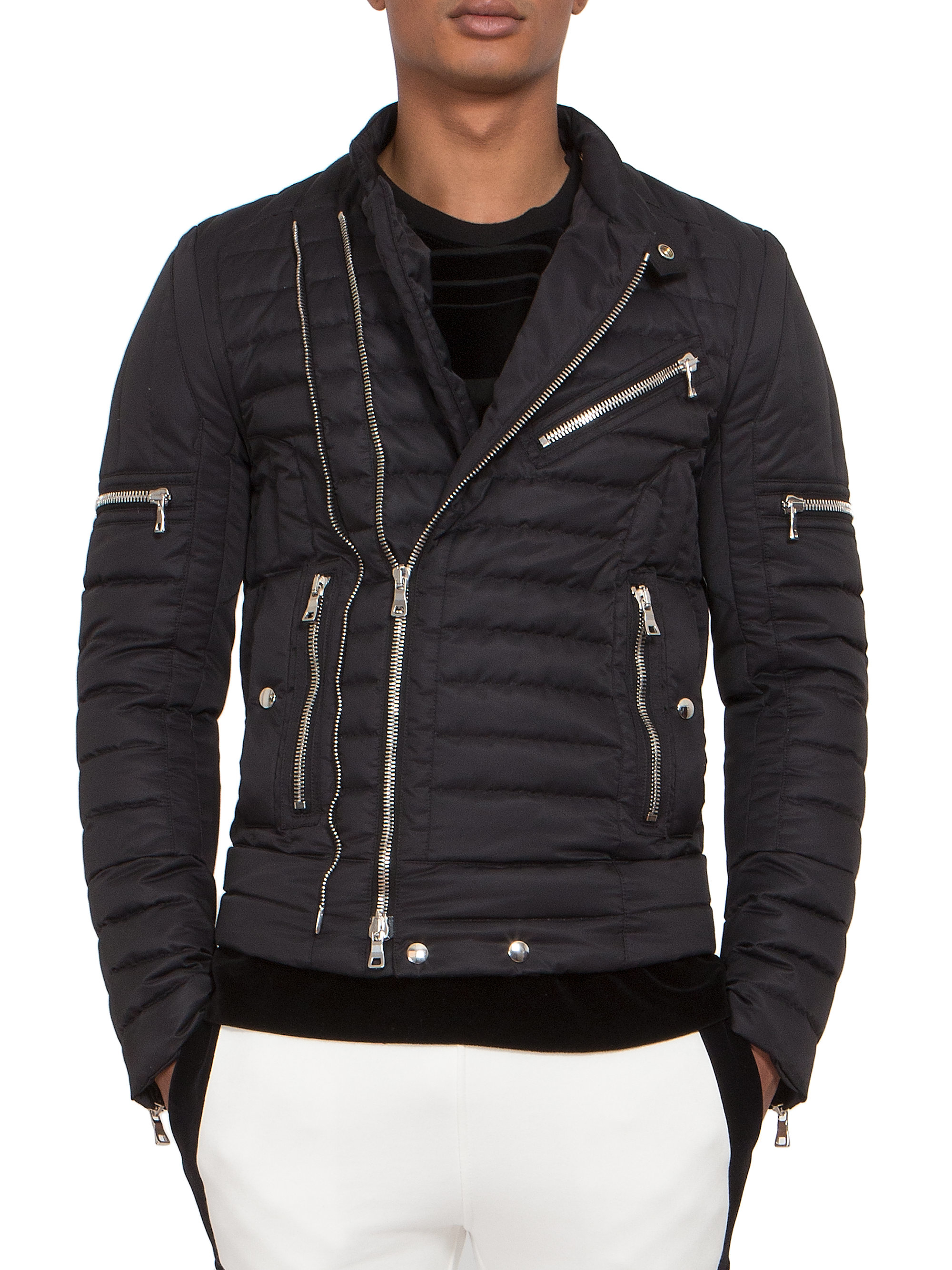 Balmain Puffer Moto Jacket in Black for Men Lyst
