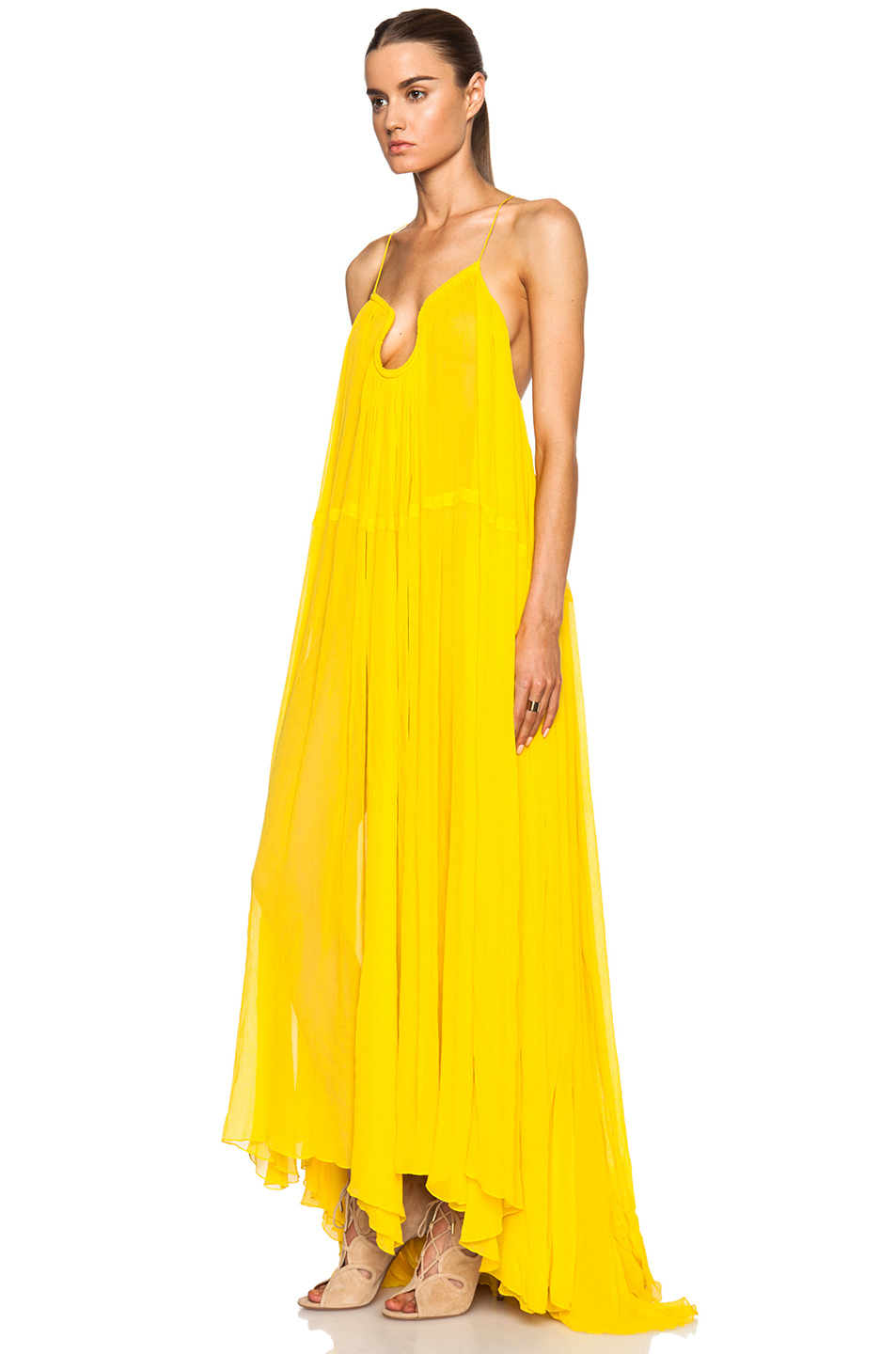 Chloé Silk Crepon Maxi Dress in Yellow | Lyst