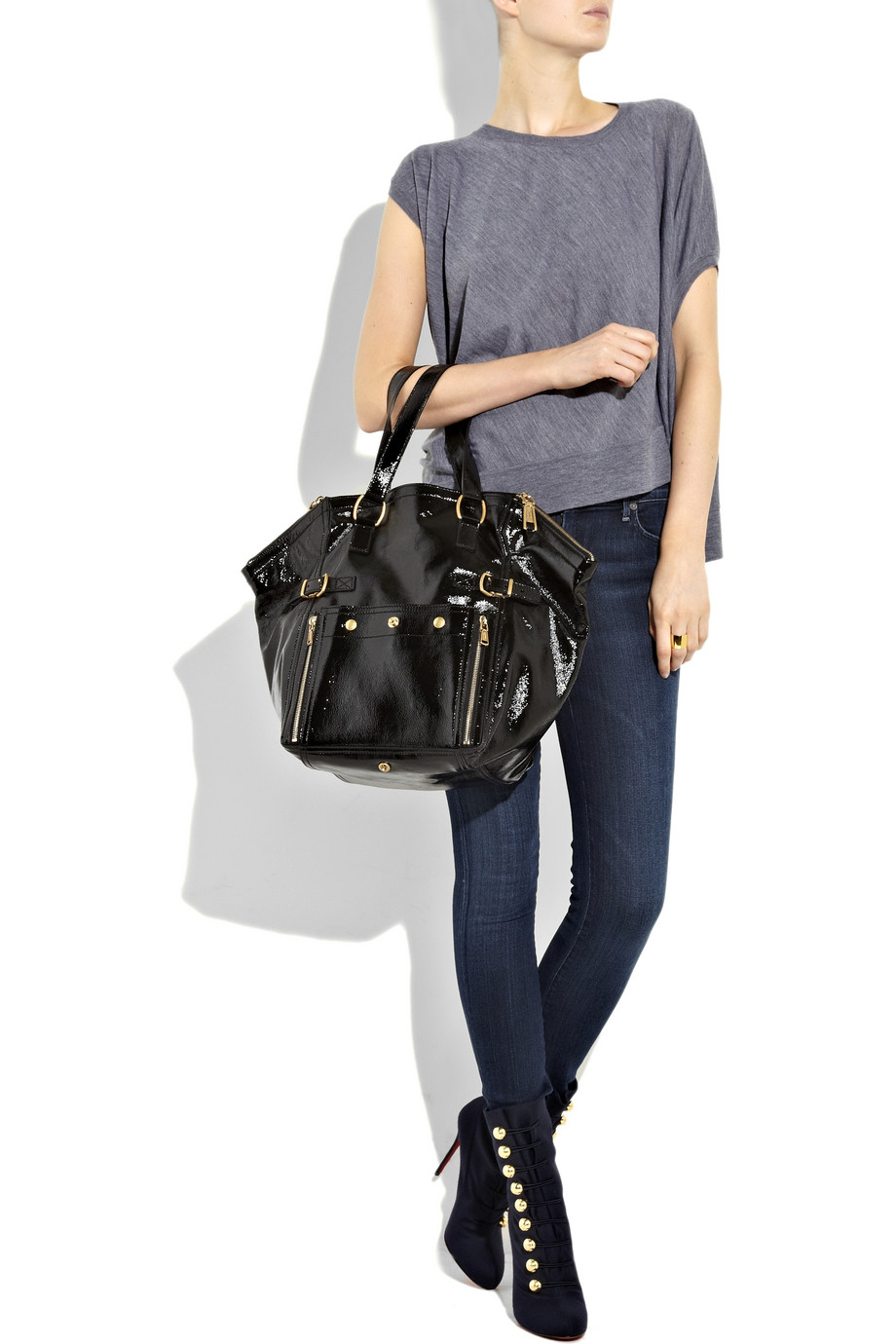 Saint laurent Downtown Patent-leather Tote in Black (nero) | Lyst  