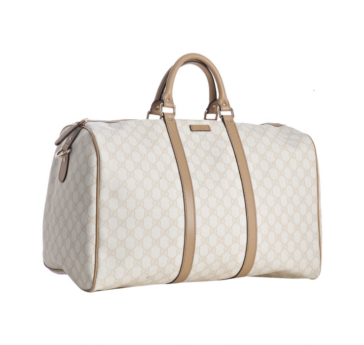 Lyst Gucci White And Beige Gg Plus Weekender Duffel Bag In Gallery